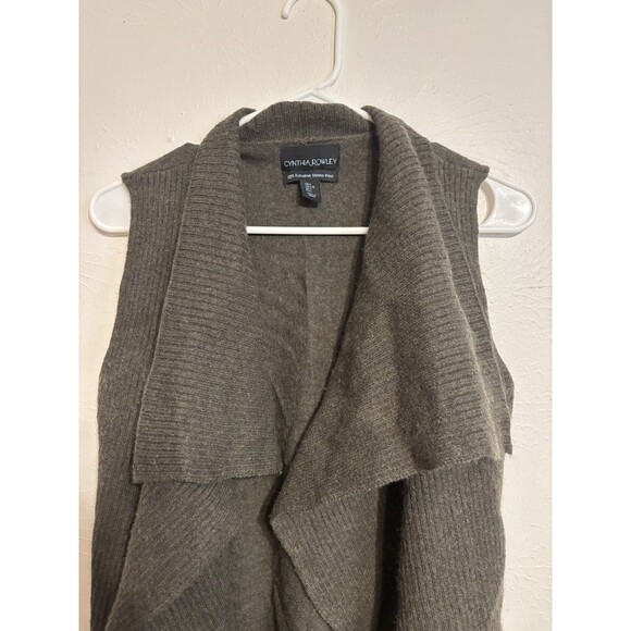 Cynthia Rowley Large Vest 100% Extra Fine Merino Wool Shawl Collar Ribbed Knit - Picture 3 of 5